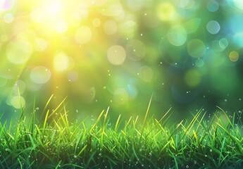 Wall Mural - green grass spring background with bokeh