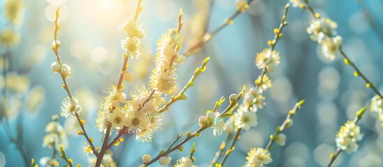 Wall Mural - springtime willow branches blossom sunlight