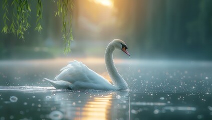 Sticker - Graceful Swan at Sunrise