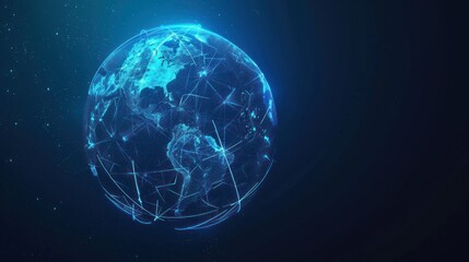 Poster - futuristic globe with abstract connected lines and blue neon color isolated on dark background