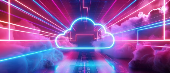 Poster - Neon light cloud computing data center futuristic technology