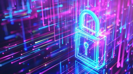 Poster - Digital padlock low-poly cyber security futuristic technology background