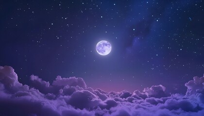 Wall Mural - Full Moon Night Sky with Stars and Clouds