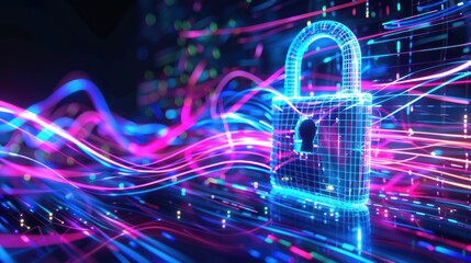 Poster - Digital padlock low-poly cyber security futuristic technology background
