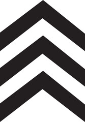 Poster - Chevron arrow flat icon gracefully point upward, symbolizing upward direction or movement. Three arrows in column. Road caution, military, navigation sign for turn isolated on transparent background.