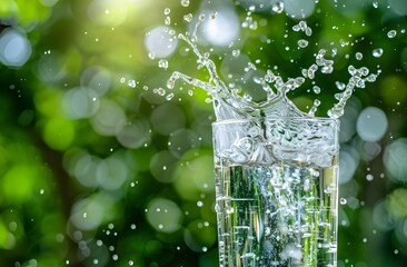 Poster - Water Splashing in Glass with Green Background