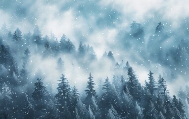 Sticker - Snowy Winter Forest with Fog and Mist