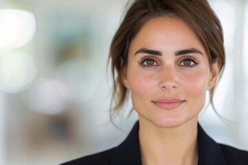 Wall Mural - Elegant woman with natural makeup and serious expression