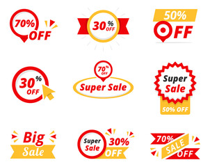 Wall Mural - Set of sale and discount stickers, super big sale banners