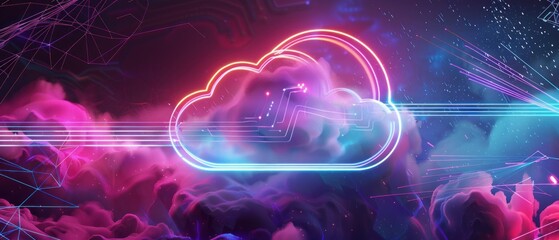 Poster - Neon light cloud computing futuristic technology