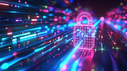 Poster - Digital padlock low-poly cyber security futuristic technology background