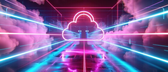 Poster - Neon light cloud computing data center futuristic technology