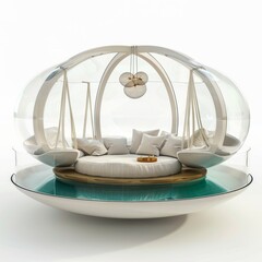 Poster - 3D Render of a Floating Spa with Glass-bottomed Pools and Relaxation Pods, on isolated white background, Generative AI