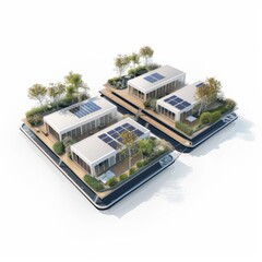 Poster - 3D Render of a Floating University with Amphibious Classrooms and Solar Panels, on isolated white background, Generative AI