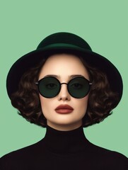 Wall Mural - stylish woman in black hat and sunglasses