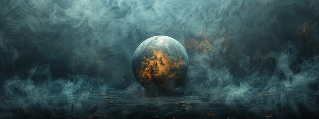 Wall Mural - The single globe on deep black background and smoke.