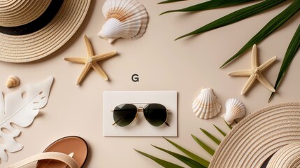 Sticker - Summer Essentials: Sunglasses, Hat, Sandals, and Seashells