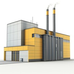 Poster - 3D Render of a Factory Building, on isolated white background, Generative AI