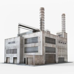 Poster - 3D Render of a Factory Building, on isolated white background, Generative AI