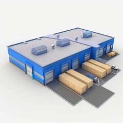 Poster - 3D Render of a Logistics Center, on isolated white background, Generative AI