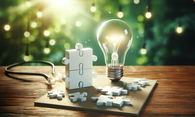 jigsaw puzzle with sunlight effect, business solutions, success and strategy concept.