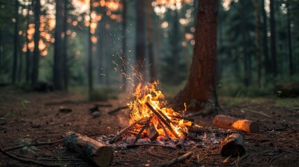 Poster - Campfire in the Forest