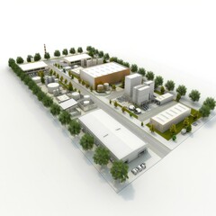 Poster - 3D Render of an Industrial Park, on isolated white background, Generative AI