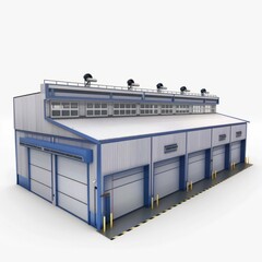 Poster - 3D Render of an Industrial Warehouse, on isolated white background, Generative AI