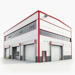 Poster - 3D Render of an Industrial Warehouse, on isolated white background, Generative AI