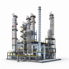 Poster - 3D Render of an Oil Refinery, on isolated white background, Generative AI