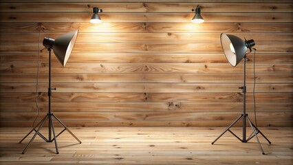 Wall Mural - Horizontal wood texture background with creamy tones, illuminated by two softbox lights, perfect for modern design and digital compositions.
