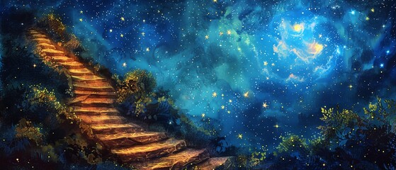 Wall Mural - Make a crayonstyle illustration of a heavenly staircase leading to the stars with large copy space