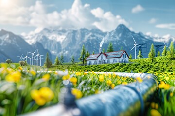 Wall Mural - Green hydrogen pipeline with turbines.