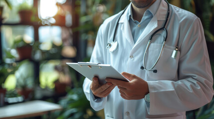 Canvas Print - Close-up of a doctor discussing wellness check results with a patient, copy space