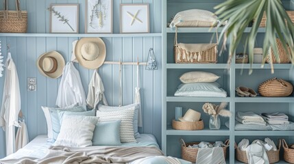 Poster - Coastal Bedroom Interior with a Calm Atmosphere