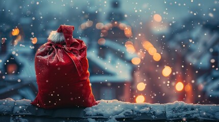 Sticker - Santa's Bag on a Snowy Winter Night