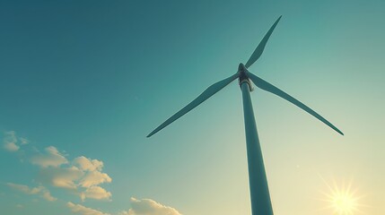 Close-up of a wind turbine against a clear sky, copy space, realistic photography