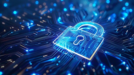 Poster - Cyber ​​security padlock with digital circuit board for futuristic modern security protection technology concept. AI generated