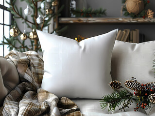 Wall Mural - Mockup template for Pillow Design christmas decoration, generated ai