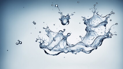 Poster - Single water droplet splashes and creates a crown-shaped spray against a soft, blue background