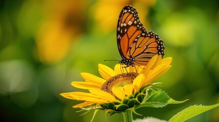 Canvas Print - Sunflower, Monarch butterfly on sunflower.