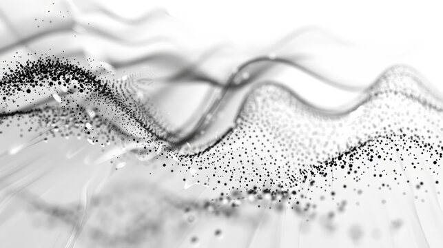 This 3D-rendered image features an abstract design composed of black dot particles set against a clean white background. Generative AI