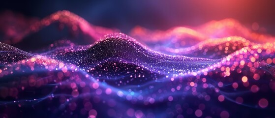 Wall Mural - abstract purple and pink glowing particle wave background.