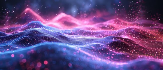 Wall Mural - abstract glowing landscape with pink and blue colors. digital art.