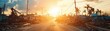 © KanitChurem - Sunrise over a devastated street with fallen power lines and debris after a natural disaster.