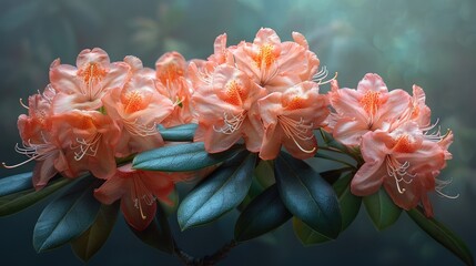 Wall Mural - Peach Rhododendron Blossoms in the Mist