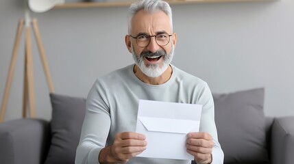 Wall Mural - A middle-aged man excitedly opening a letter on World Post Day, more clarity with clear light and sharp focus, high detailed