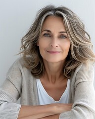 Wall Mural - A middle-aged woman feeling hopeful on World Mental Health Day, more clarity with clear light and sharp focus, high detailed