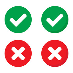 Wall Mural - Right or wrong icons. Green tick and red cross checkmarks. Yes or no symbol, approved or rejected icon for user interface.