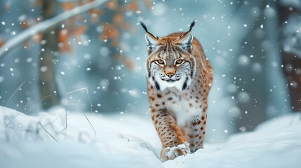 lynx walking in the snow